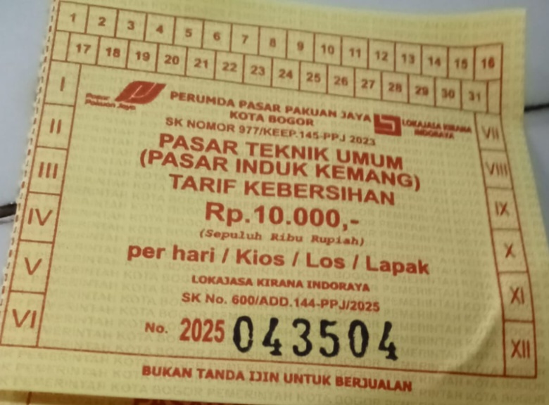 Retribusi sampah di Pasar Teknik Umum (Pasar Induk Kemang), Kota Bogor.